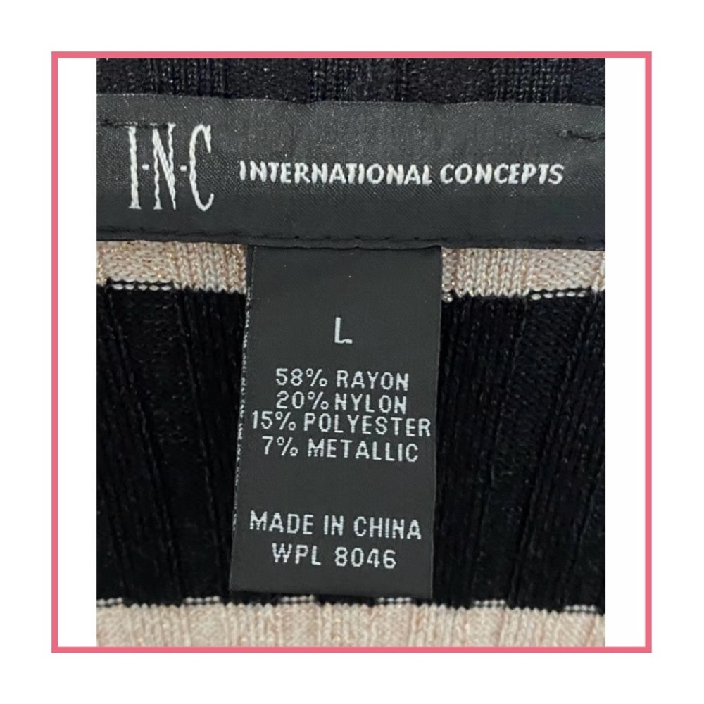 INC black and gold knit spandex body hugging striped sweater size large L - Picture 3 of 8